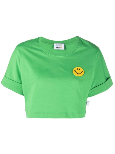 Shop Philosophy Di Lorenzo Serafini Cropped Smiley-appliqué T-shirt In Grün