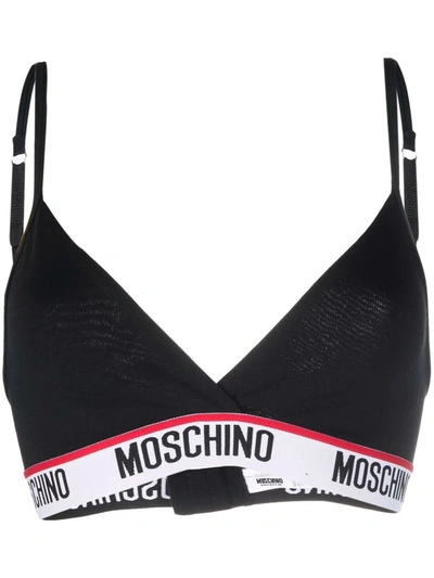 Shop Moschino Logo-tape Triangle-cup Bra In Black