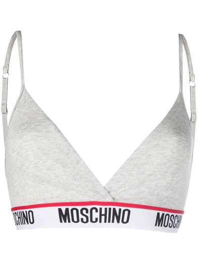 Shop Moschino Logo-tape Triangle-cup Bra In Grey