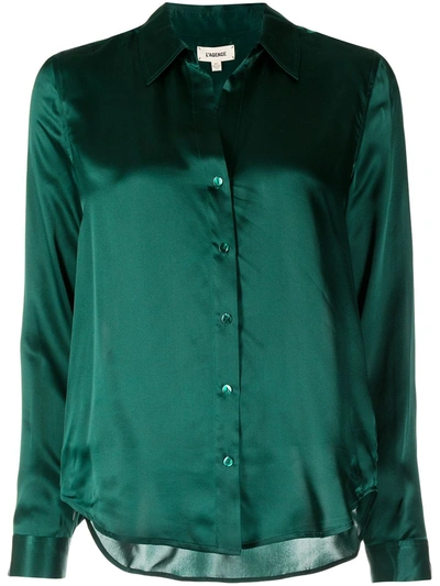 Shop L Agence Button-up Silk Shirt In Green