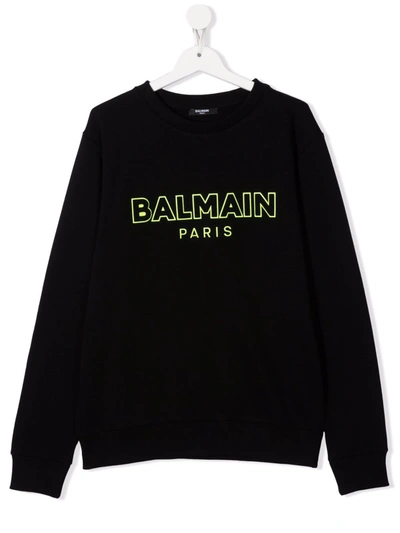 Shop Balmain Teen Logo-print Cotton Sweatshirt In Black