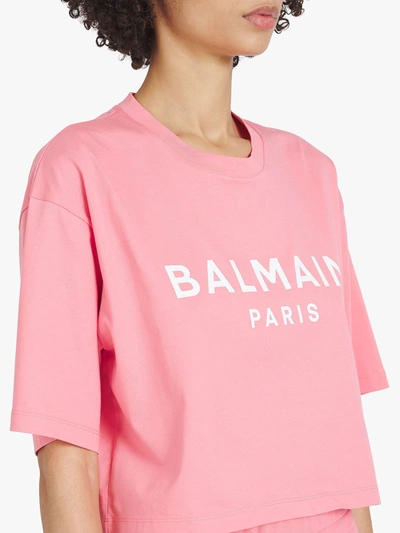 Shop Balmain Cropped Salmon Pink T-shirt