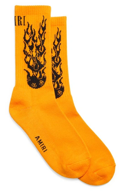 Shop Amiri Flames Logo Socks In Orange