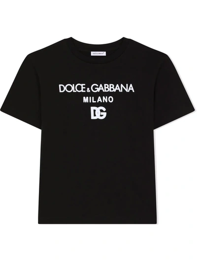 Dolce & Gabbana Embroidered Logo Cotton T-shirt In Black