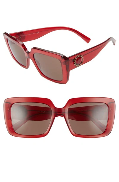 Shop Versace 54mm Square Sunglasses In Transparent Red/ Brown Solid