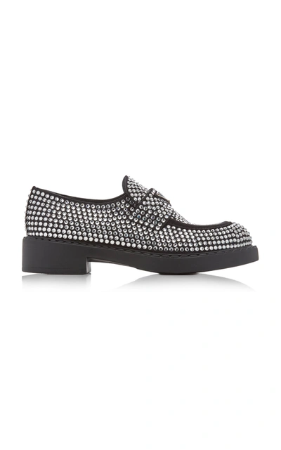 Shop Prada Crystal-embellished Leather Loafers In Silver