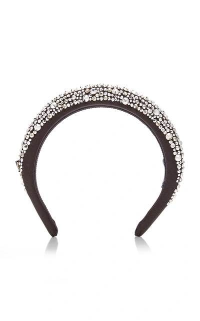 Shop Prada Women's Crystal-embellished Satin Headband In Silver