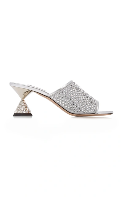 Shop Miu Miu Crystal-embellished Leather Mules In Silver