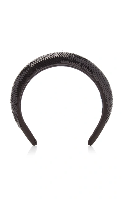 Shop Prada Sequined Maxi Headband In Black