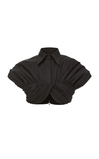 Brandon Maxwell Women's Pleated Draped Cropped Top In Black