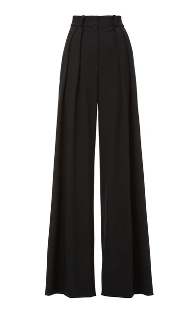 Shop Brandon Maxwell Women's Pleated Stretch-wool Wide-leg Pants In Neutral,black