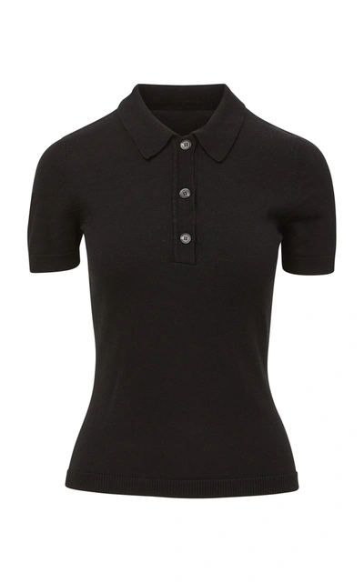 Shop Brandon Maxwell Classic Polo Silk-cashmere Top In Black