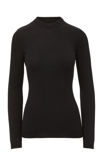 Shop Brandon Maxwell Women's Fitted Silk-cashmere Sweater In Black,neutral