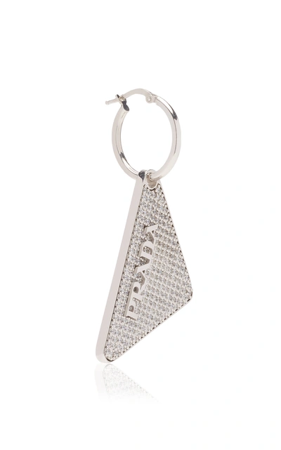 Shop Prada Crystal Logo Zirconia Earrings In Silver