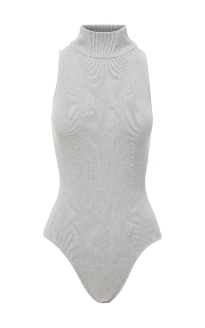 Shop Brandon Maxwell Silk-cashmere Knit Bodysuit In Grey