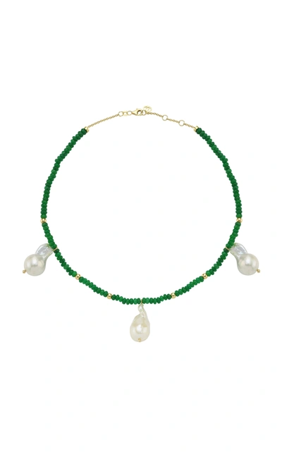 Shop Charms Company Les Bonbons 14k Yellow Gold Pearl; Jade Necklace In Green