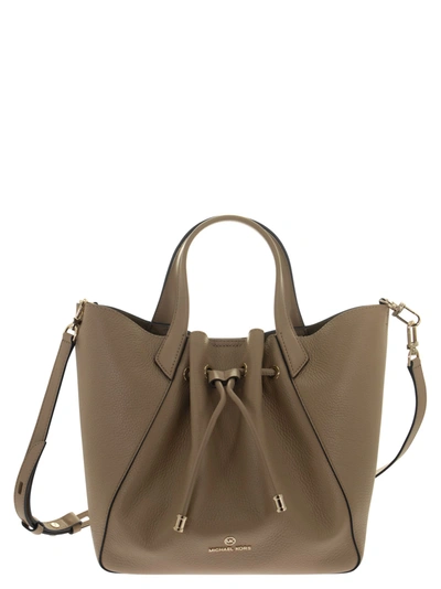 Shop Michael Kors Phoebe- Leather Handbag In Beige