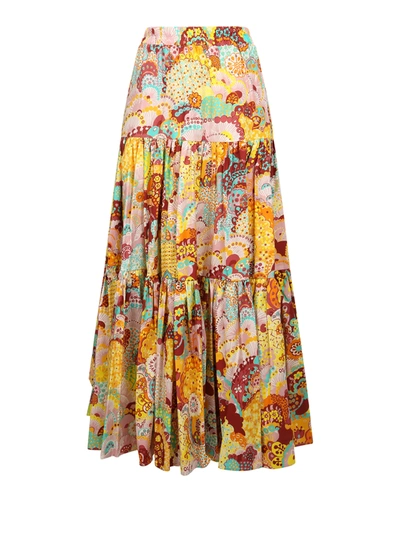 Shop La Doublej Abstract-print Tiered Skirt In Multi