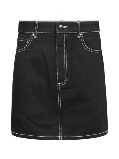 Shop Burberry Denim Skirt In Black