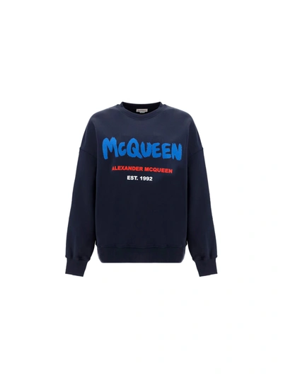 Shop Alexander Mcqueen Alexander Mc Queen Graffiti Sweatshirt In Navy/multi