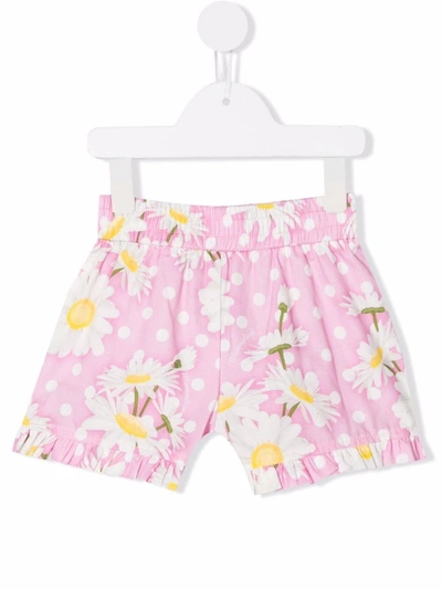 Shop Monnalisa Pink Bermuda Shorts With Flower Print