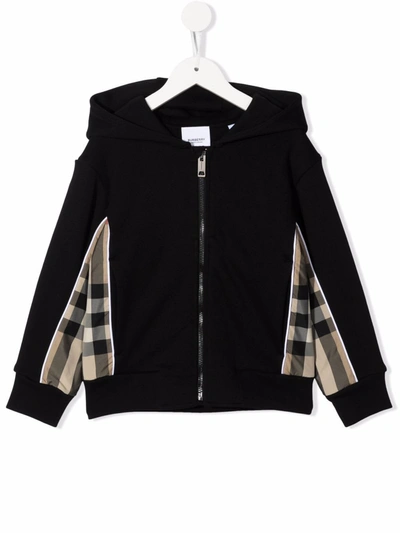 Shop Burberry Black Cotton Hoodie With Vintage Check Insets
