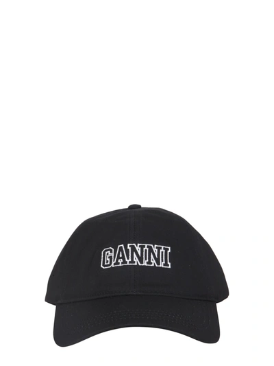 Shop Ganni Baseball Cap In Nero