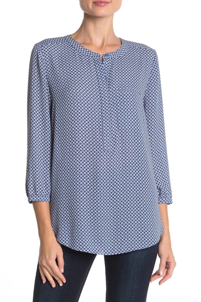 Shop Nydj Back Pleated Crepe Blouse In Heritage Geo Aviary Blue