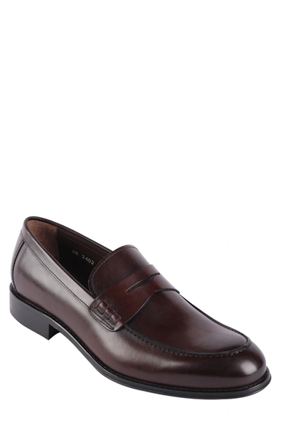 Shop Vellapais Leather Penny Loafer In Dark Brown