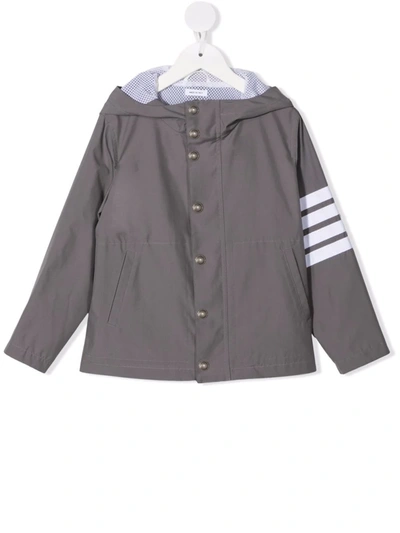 Shop Thom Browne Striped-sleeve Hooded Jacket In 035 Med Grey