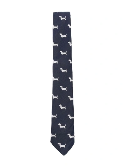 Shop Thom Browne Dog-print Two-tone Tie In Blue