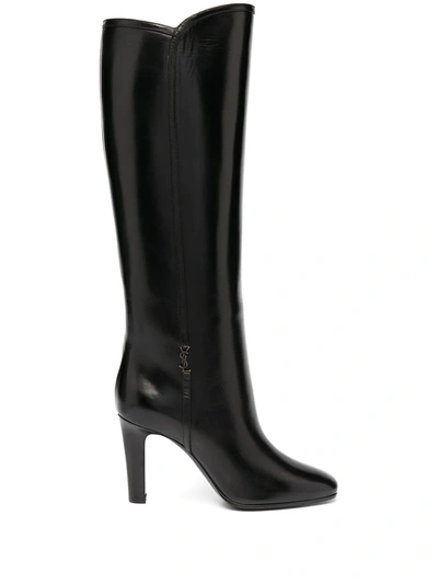 Shop Saint Laurent Jane Monogram Leather Boots In Black