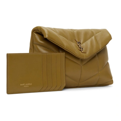 Shop Saint Laurent Small Quilted Puffer Pouch In 2423 Olive Drab