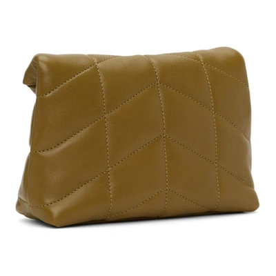 Shop Saint Laurent Small Quilted Puffer Pouch In 2423 Olive Drab