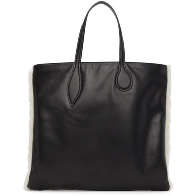 Shop Little Liffner White & Black Shearling Sprout Tote In White/black