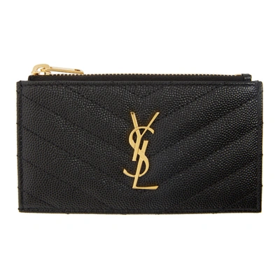 Shop Saint Laurent Black Monogram Fragments Card Holder In 1000 Black