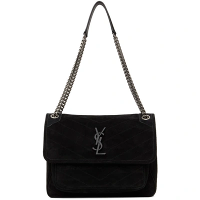 Shop Saint Laurent Black Suede Medium Niki Bag In 1000 Nero/nero