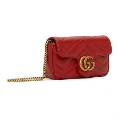 Shop Gucci Red Super Mini Gg Marmont Matelassé Bag In 6433 Hibis Red/hibis