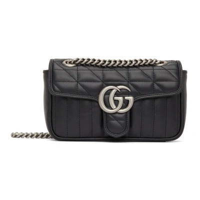 Shop Gucci Black Mini Gg Marmont 2.0 Shoulder Bag In 1000 Black/black/bla