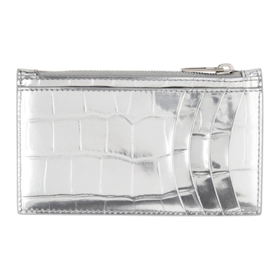 Shop Balenciaga Silver Croc Long Hourglass Card Holder In 8110 Silver