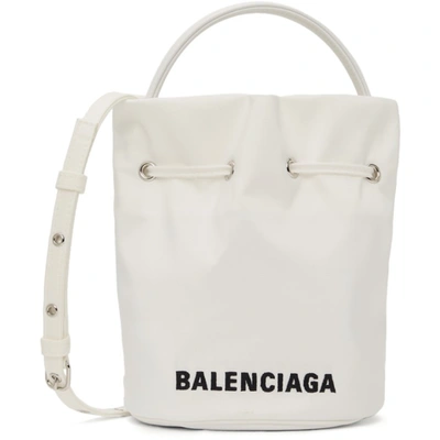 Shop Balenciaga White Xs Wheel Drawstring Bucket Bag In 9060 White