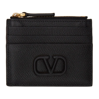 Shop Valentino Black Tonal Vlogo Card Holder In 0no Black