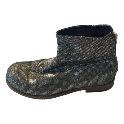 Pre-owned Manila Grace Leather Ankle Boots In Silver