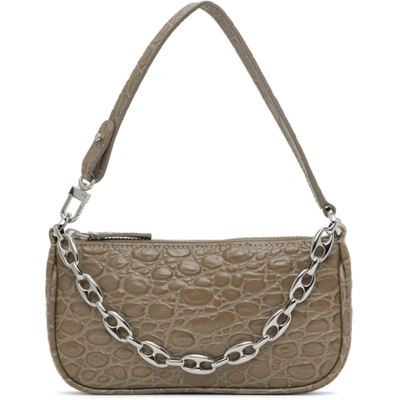 Shop By Far Taupe Circular Croc Mini Rachel Bag In Mud Mud