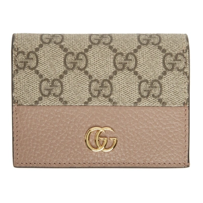 Shop Gucci Beige & Pink Gg Marmont Card Holder In 5788 Porcel.rose/be.