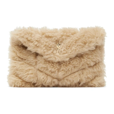 Shop Saint Laurent Puffy Shearling Pouch In 9540 Natural Beige