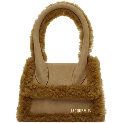 Shop Jacquemus Tan La Montagne Shearling 'le Chiquito Moyen' Bag In 530 Light Kaki