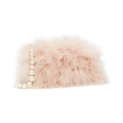 Shop Dries Van Noten Pink Feather Pearl Handle Clutch In 300 Blush