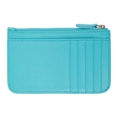 Shop Balenciaga Blue Cash Zip Card Holder In 4890 Azur/white