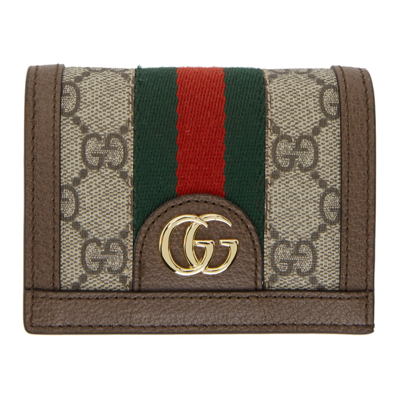 Shop Gucci Beige Gg Supreme Ophidia Bifold Card Holder In 8745 B.eb/n.acero/vr